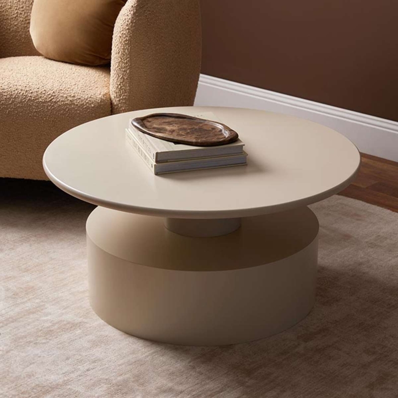 Coffee Table Open Storage Cubbies Splayed Legs Soft Rectangle Top Beige