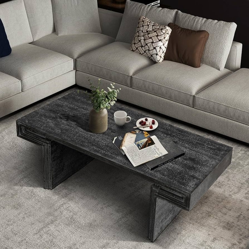Coffee Table Open Storage Shelving X-Brace Sides Warm Brown Wood