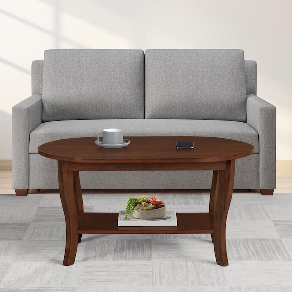 Coffee Table Oval Espresso Two-Tier Shelf Turned Legs