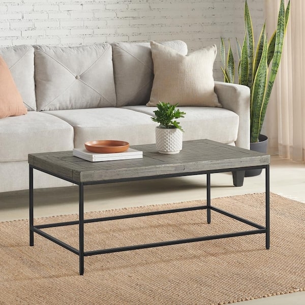 Coffee Table Plank Top Open Frame Base Industrial Modern Design