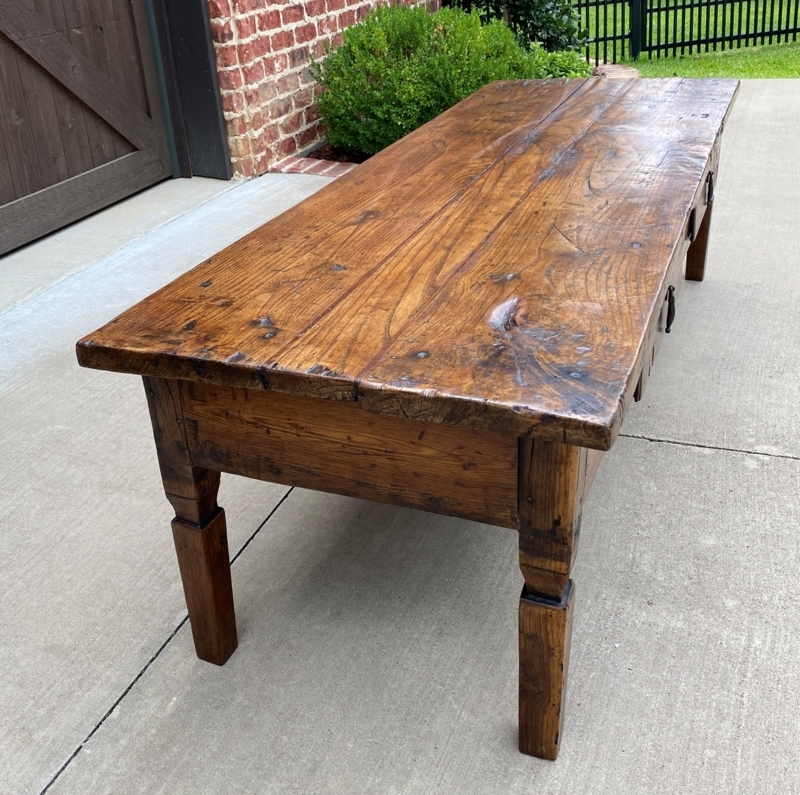 Coffee Table Plank Top Storage Drawers Scalloped Apron Antique