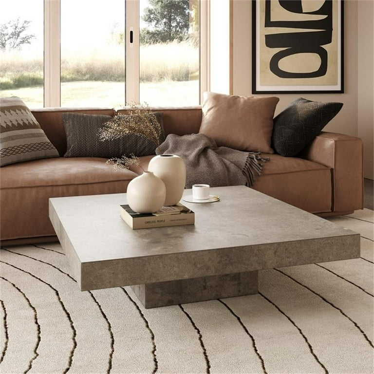 Coffee Table Plinth Base Square Concrete Form Dark Gray Minimalist
