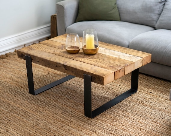 Coffee Table Primitive Reclaimed Wood Oversized Block Legs Chunky