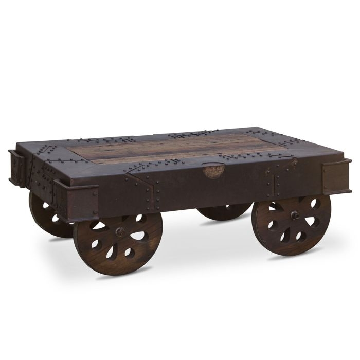Coffee Table Reclaimed Appearance Factory Cart Silhouette Casters