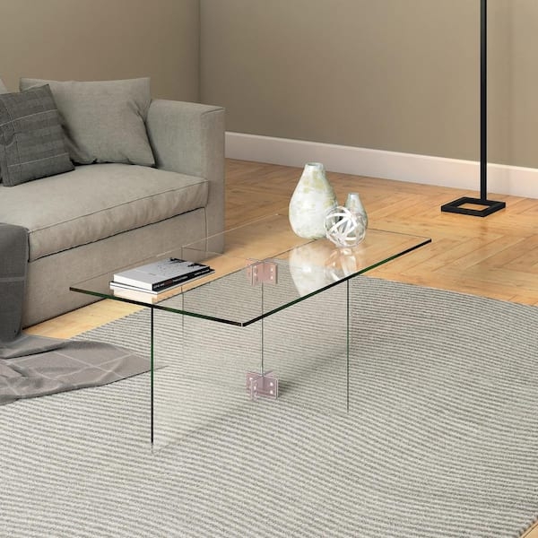 Coffee Table Rectangular Glass Top Black Metal Open Frame