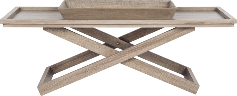 Coffee Table Rectangular Light Oak Tray Top Cross-Leg Base Coastal