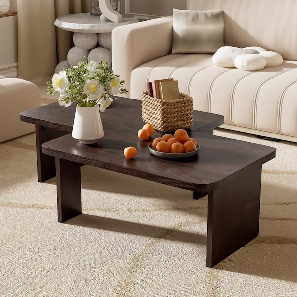 Coffee Table Rectangular Modular Splicing Block Base Espresso Wood Modern