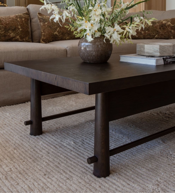Coffee Table Rectangular Thick Block Legs Espresso Wood Open Shelf Modern