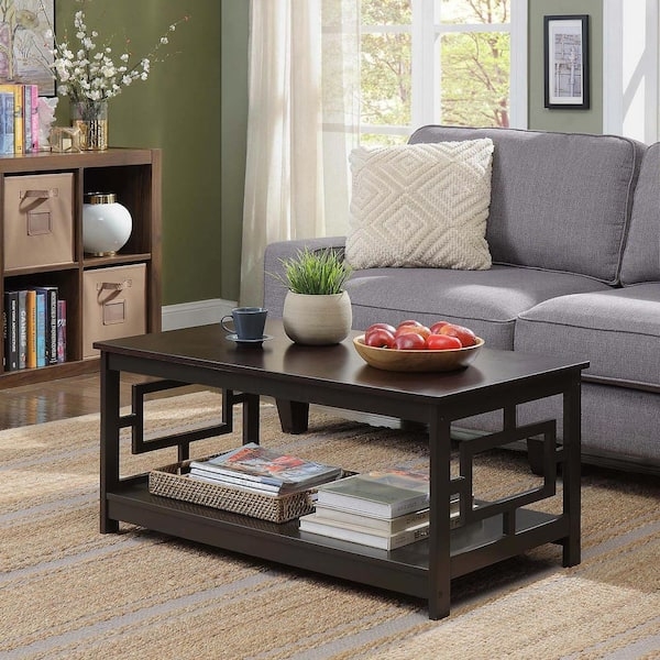 Coffee Table Rectangular X Side Panels Dark Wood Open Shelf Farmhouse