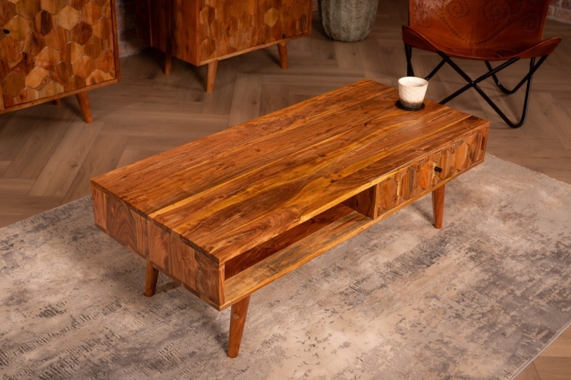 Coffee Table Ribbed Drawer Splayed Legs Mid Century Walnut