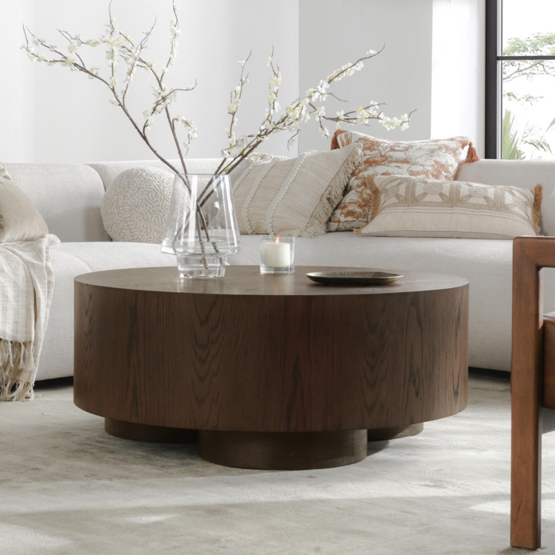 Coffee Table Round Cross Base Pedestal Espresso Wood Transitional Style