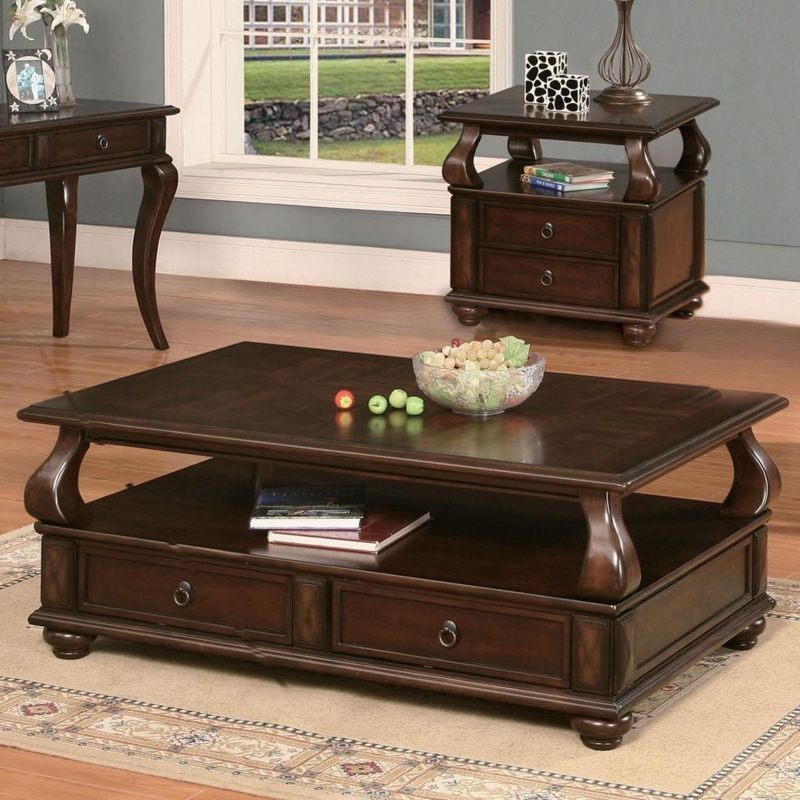 Coffee Table Round Espresso Carved Bun Feet Scalloped