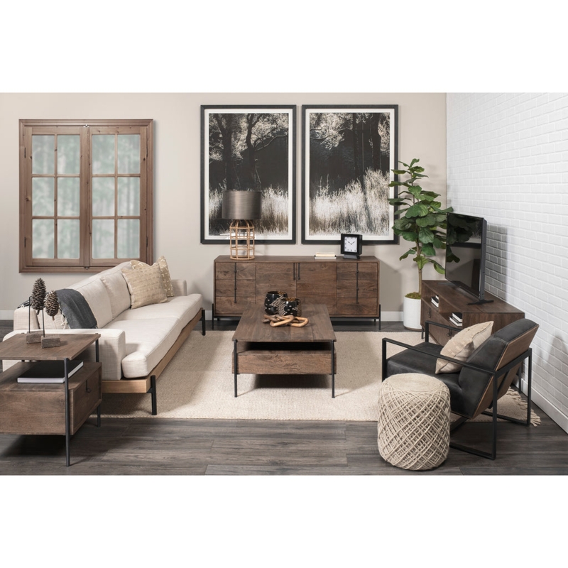 Coffee Table Round Geometric Base Thick Top Industrial