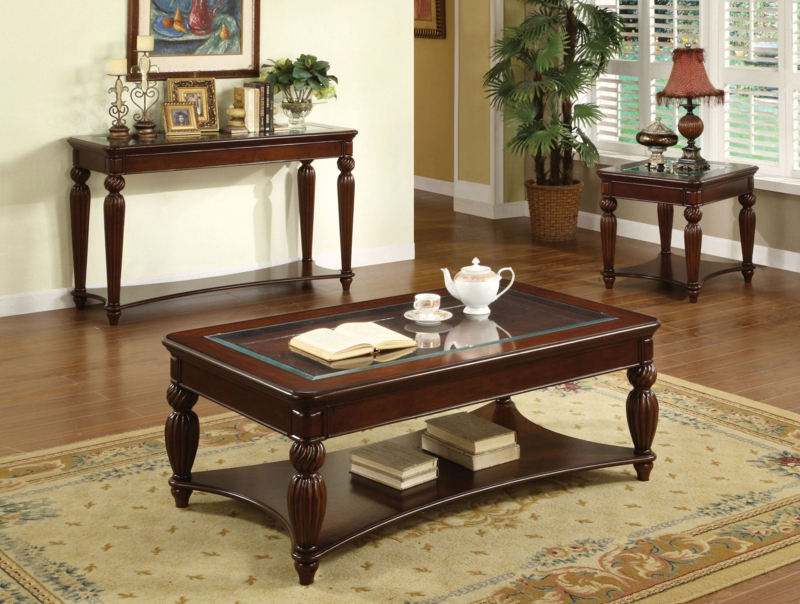 Coffee Table Round Glass Top Espresso Carved Legs Shelf