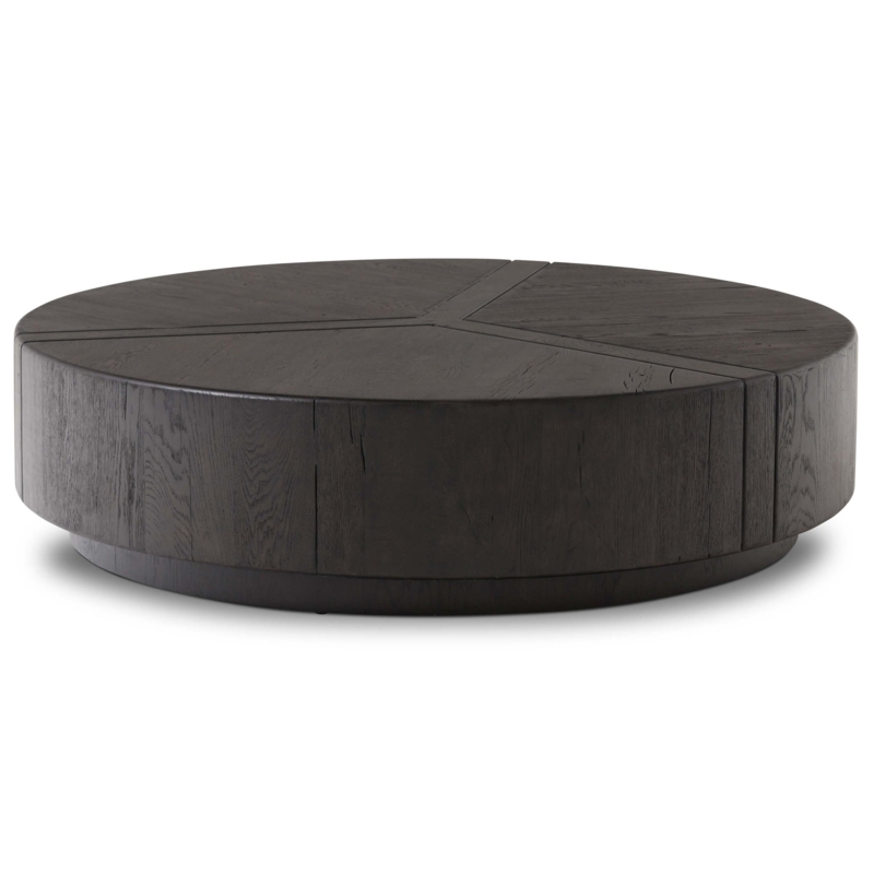 Coffee Table Round Pedestal Cylindrical Base Espresso Wood Minimalist