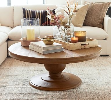 Coffee Table Round Reclaimed Wood Look Rustic Farmhouse Style