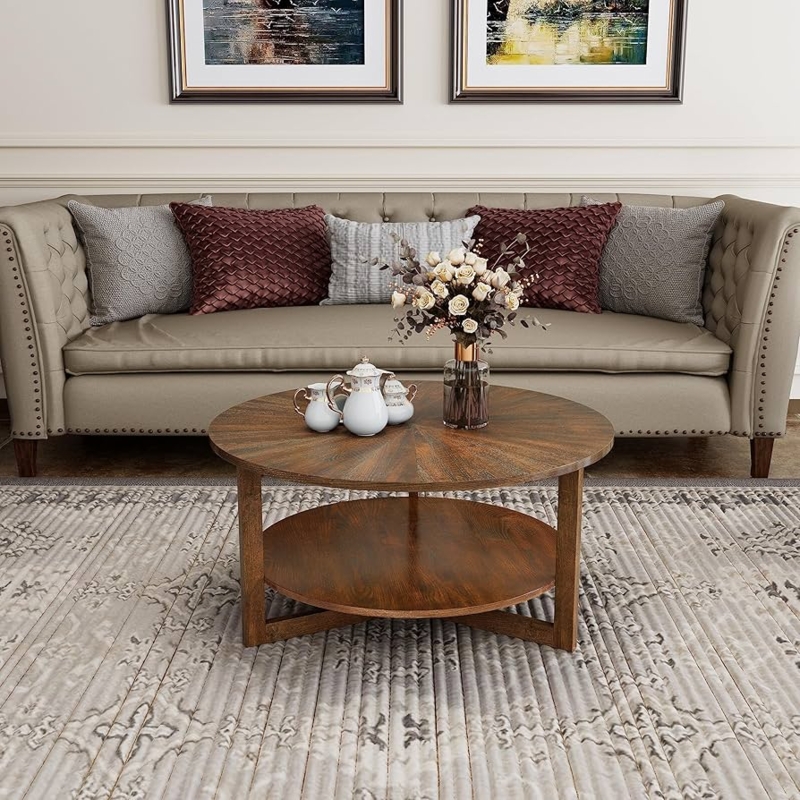 Coffee Table, Round Two-Tier Design with Thick Sturdy Legs