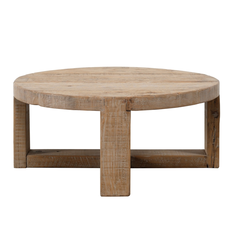 Coffee Table Round Weathered Wood Crossed Legs Coastal Style