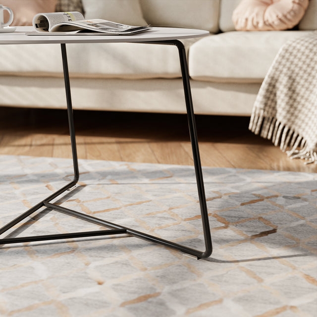 Coffee Table Round White Top X-Base Legs Minimalist Scandinavian Style
