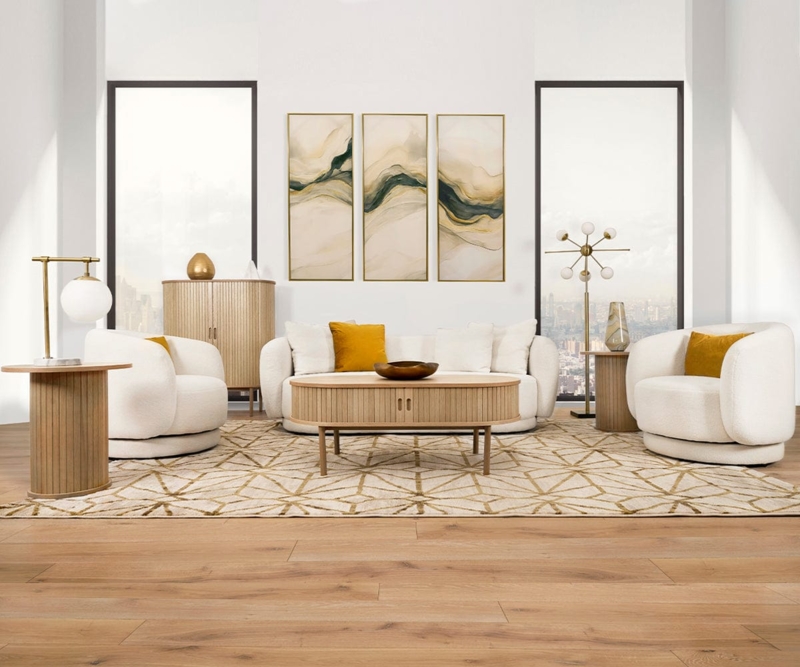 Coffee Table Round Wood Storage Slatted Top Walnut Veneer