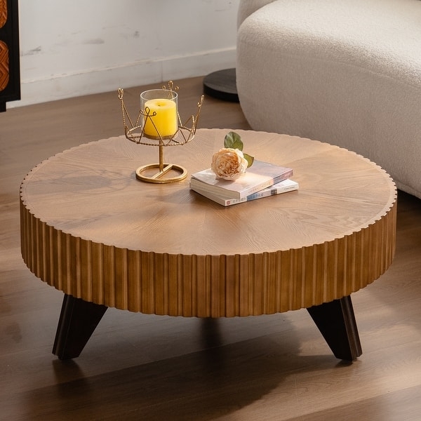Coffee Table Round Wood Top Black Tripod Legs Retro Styling