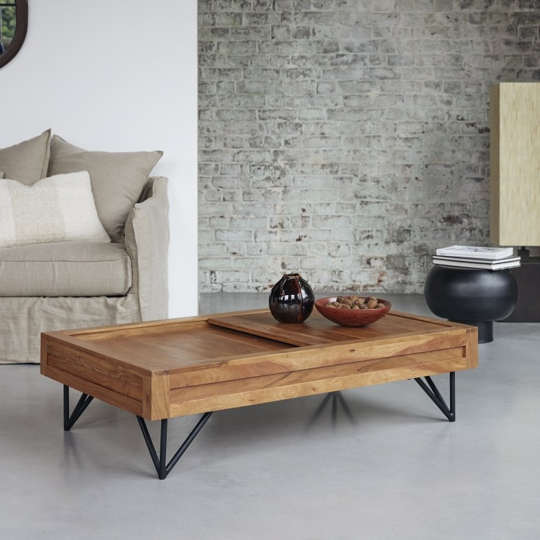 Coffee Table Rounded Rectangular Integrated Storage Tapered Legs
