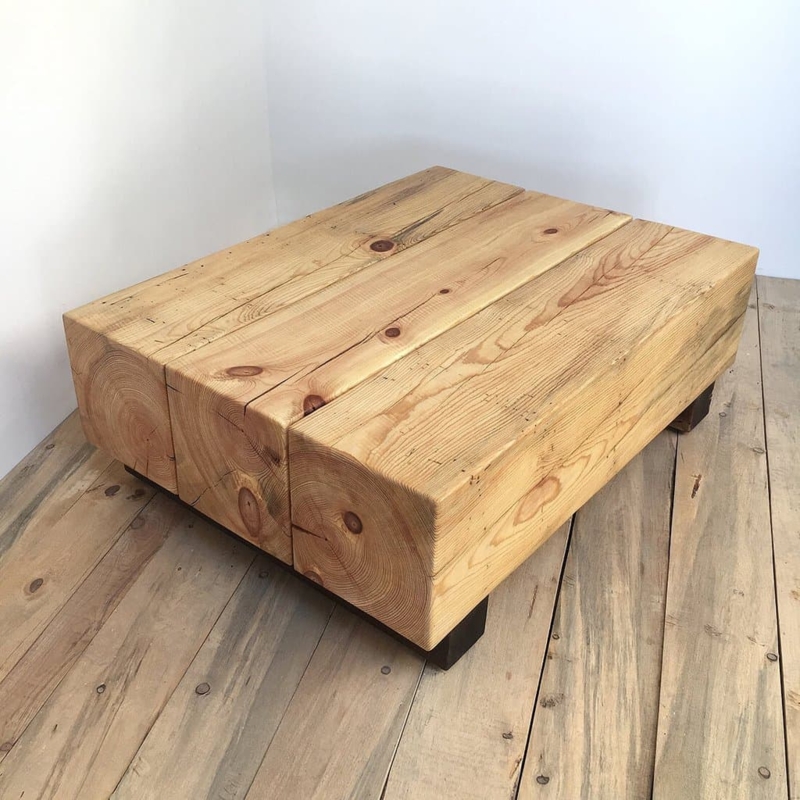 Coffee Table Rustic Stacked Timber Cube Block Design