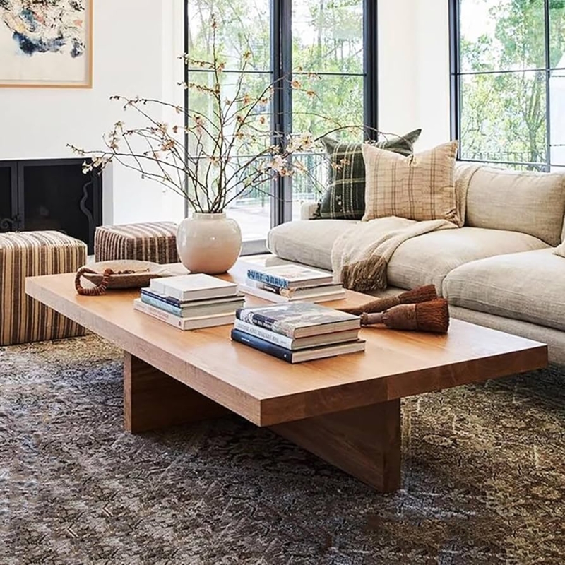 Coffee Table Rustic Wood Cross Legs Rectangular Thick Timber Top