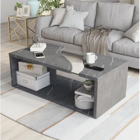 Coffee Table S Shaped Base Marbled Pattern Dual Tone Modern Contemporary