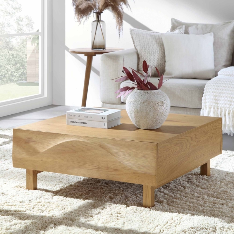 Coffee Table Scandinavian Blonde Wood Splayed Legs Storage