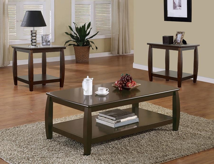 Coffee Table Set, 3-Piece Espresso Finish with Block Legs