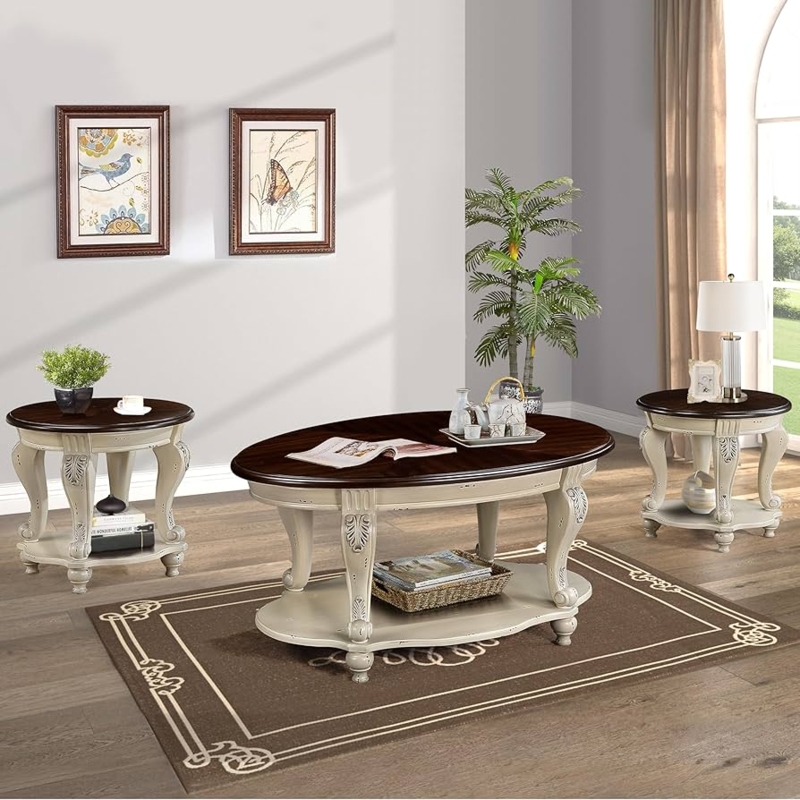 Coffee Table Set, 3-Piece Round Tops with X-Shaped Metal Base, Espresso