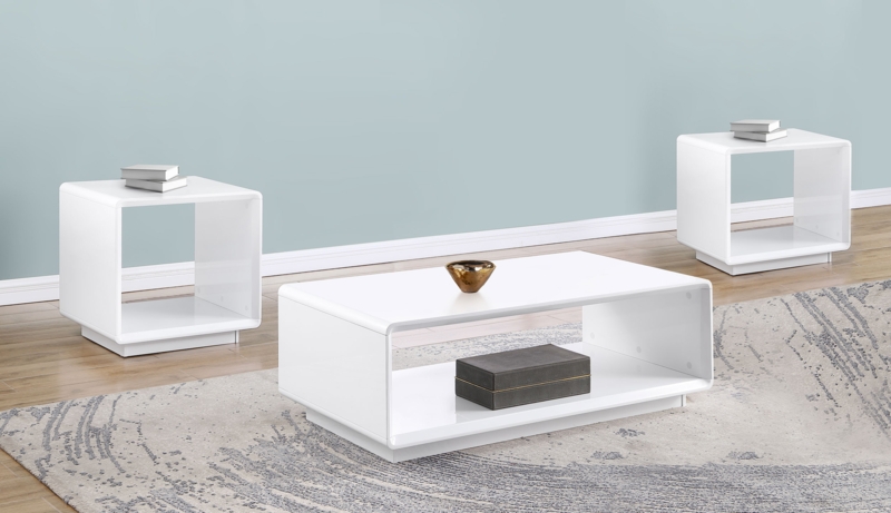 Coffee Table Set 3-Piece, White High Gloss, S-Shaped Base, Ultra-Modern.