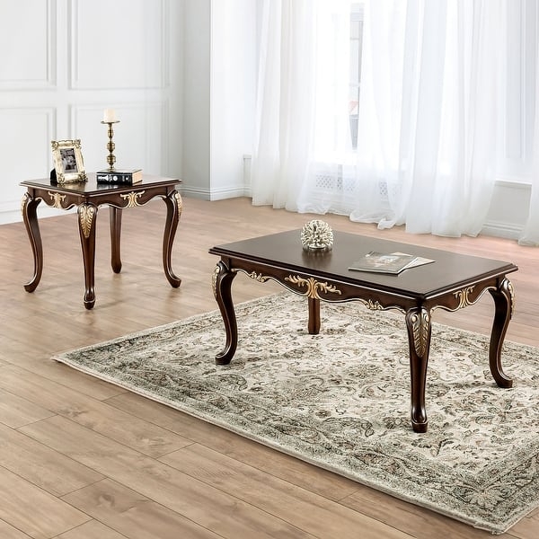 Coffee Table Set Cherry Carved Cabriole Legs 2-Piece Formal