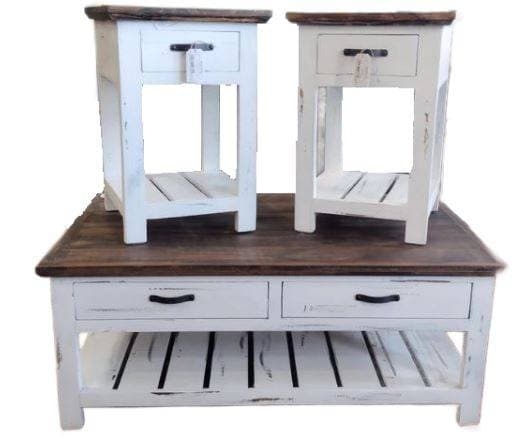Coffee Table Set Chunky Turned Legs Rustic Farmhouse Two Tone Finish
