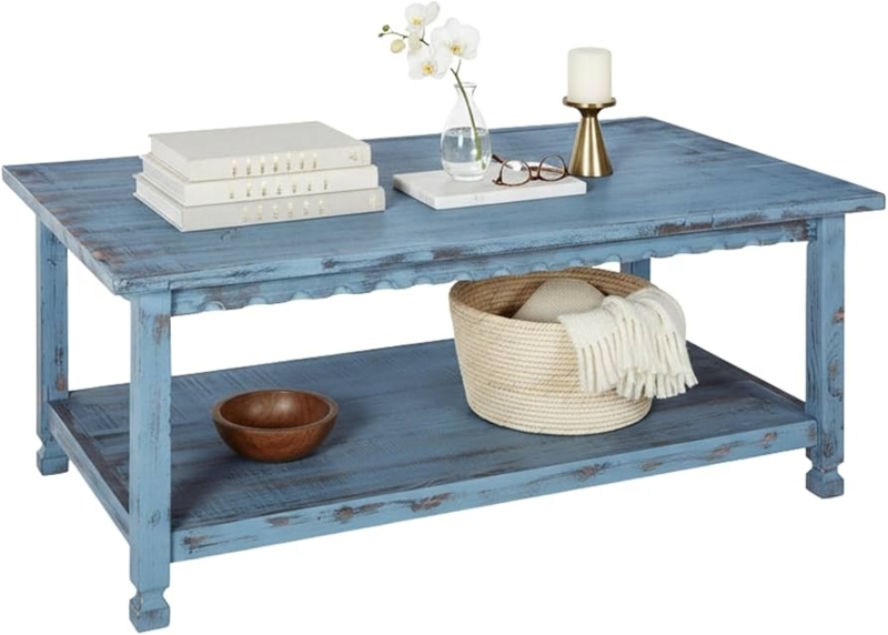 Coffee Table Set featuring Antique Blue Finish and Plank Tops