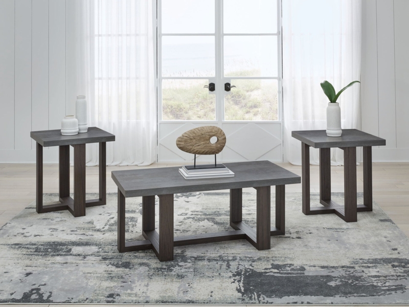 Coffee Table Set featuring Tapered Silhouette and Wood Grain Texture