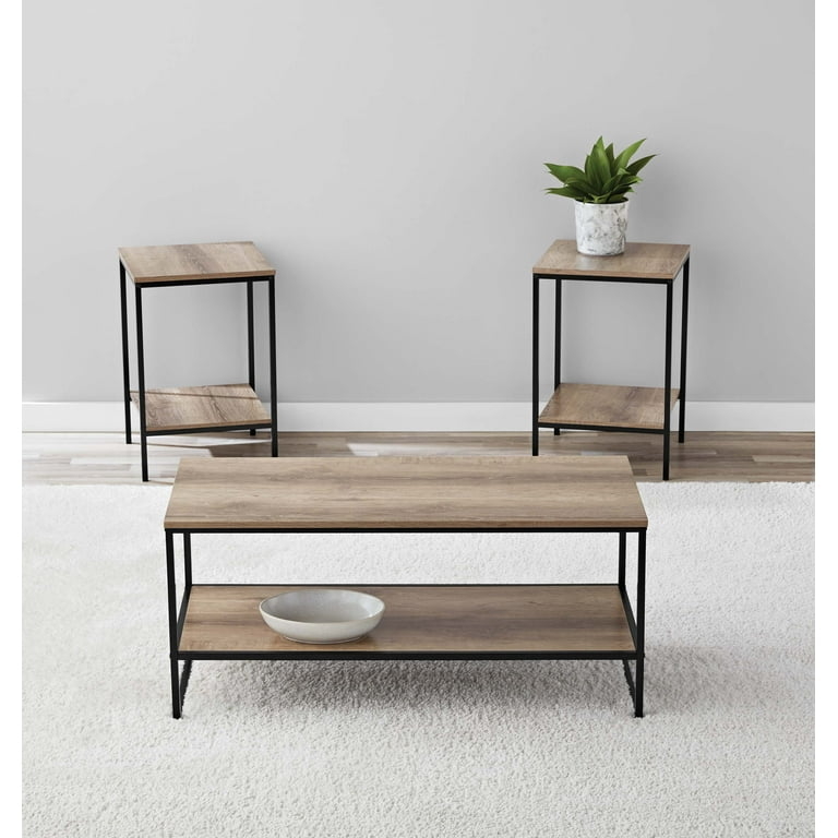 Coffee Table Set Industrial Rustic Wood Metal X-Frame Base