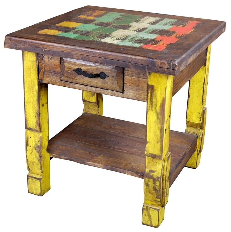 Coffee Table Set Ox Yoke Base Multi Color Distressed Wood Western