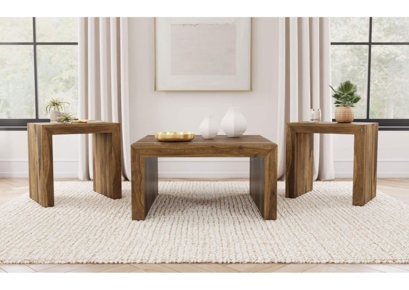 Coffee Table Set Traditional Auburn Wood Integrated Drawers