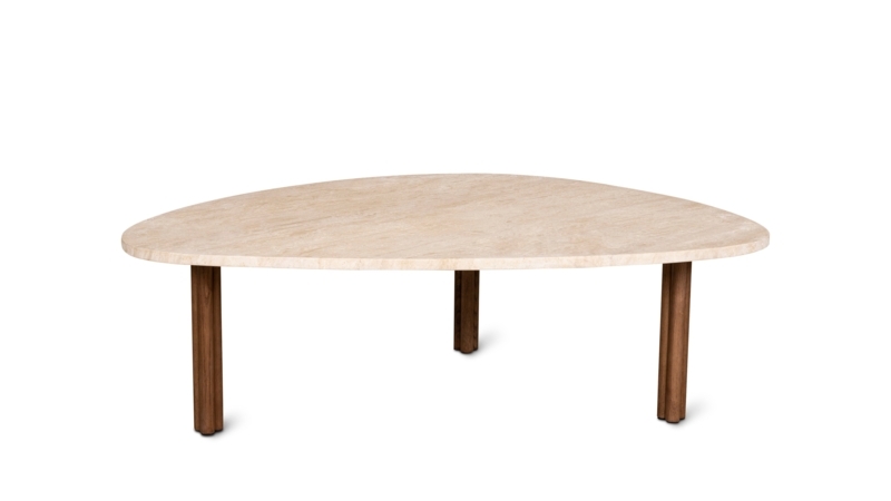 Coffee Table Set Travertine Top Stained Walnut Base Nesting Silhouette