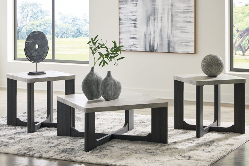 Coffee Table Set Two-Tone Finish, Industrial Metal Frame