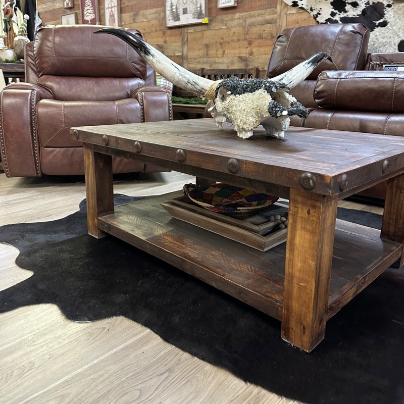 Coffee Table Set with Carved Stars and Iron Ring Pulls
