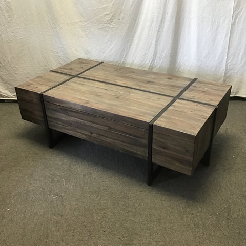 Coffee Table Single Drawer Industrial Wood Storage Metal