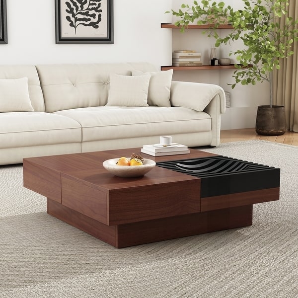 Coffee Table Slatted Sliding Door Splayed Legs Retro Wood