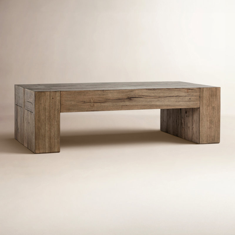 Coffee Table Sled Base Thick Wood Top Black Metal Modern Farmhouse