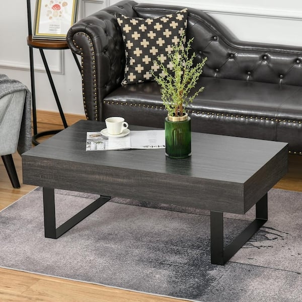 Coffee Table Sled Legs Storage Drawer Dark Grey Industrial Modern