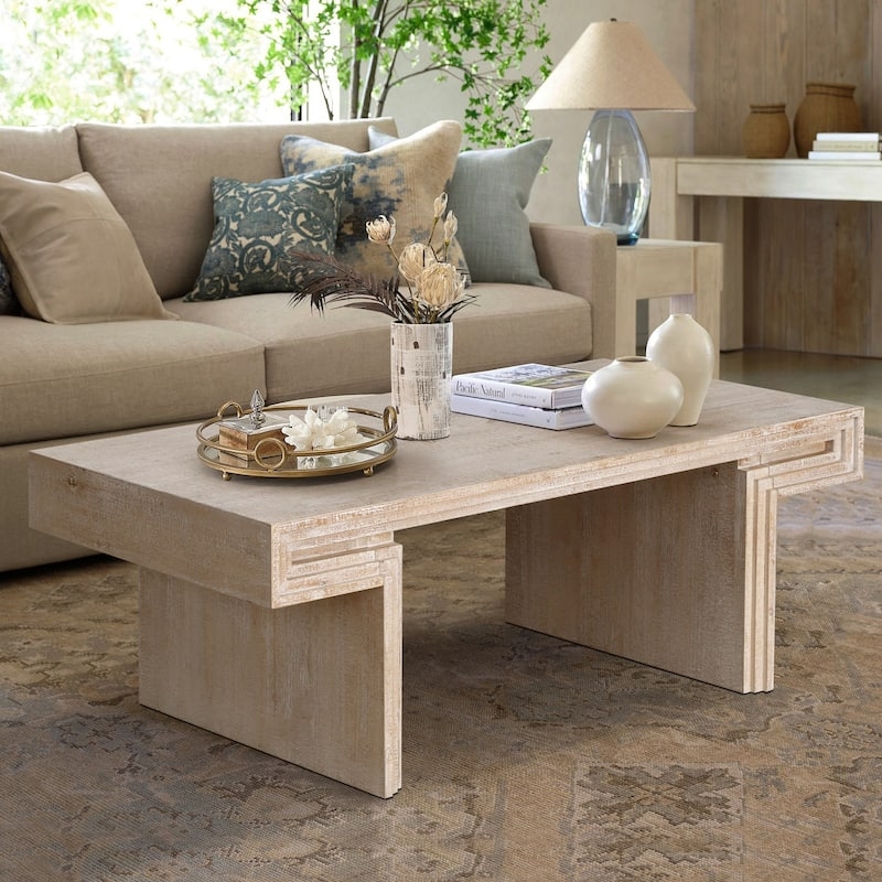 Coffee Table Sled Legs Thick Plank Top Reclaimed Wood Texture