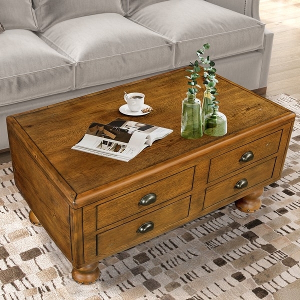 Coffee Table Solid Wood Rectangular Recessed Handles