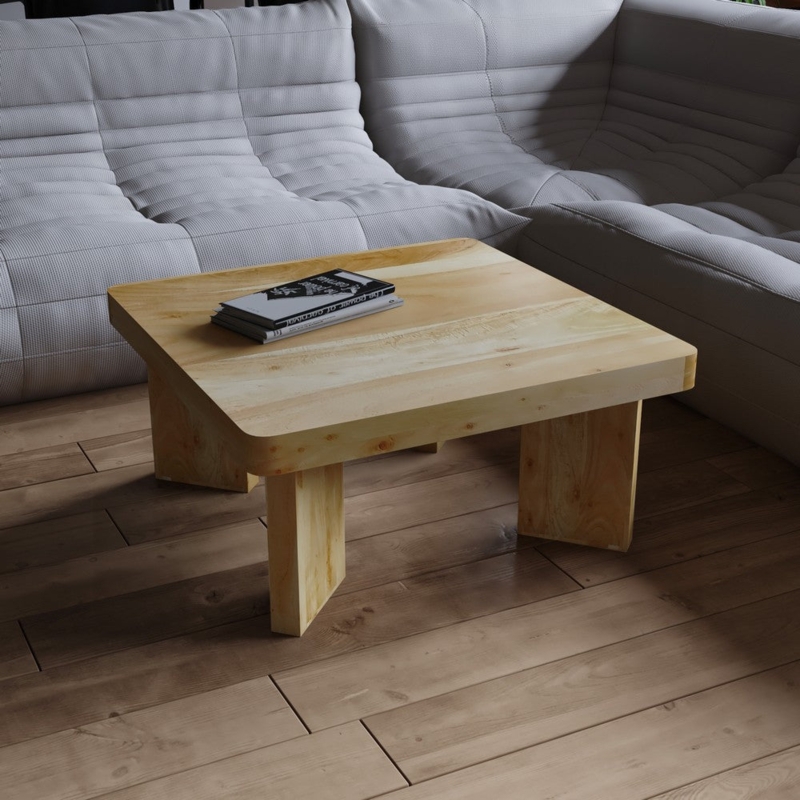 Coffee Table Square Diagonal Wide Panel Legs Thick Top Modern